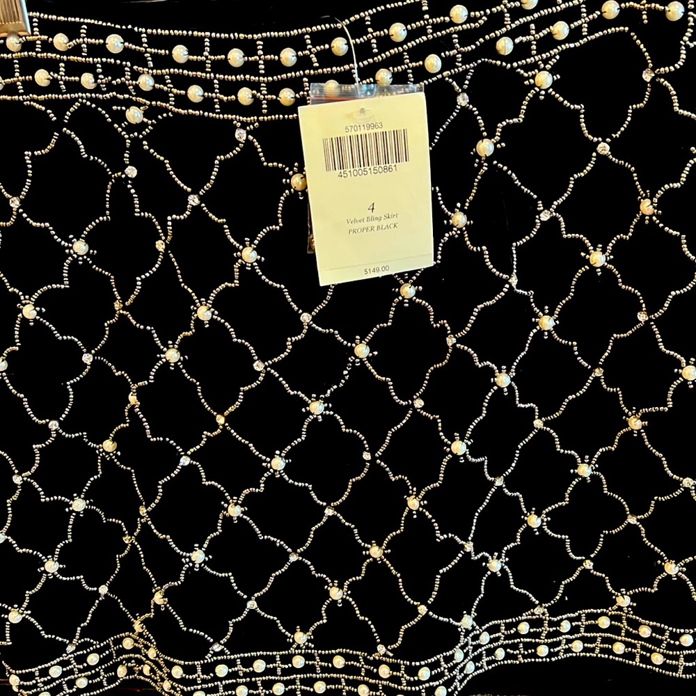 Boston Proper black velvet mini skirt with pearls and crystals.  New never worn